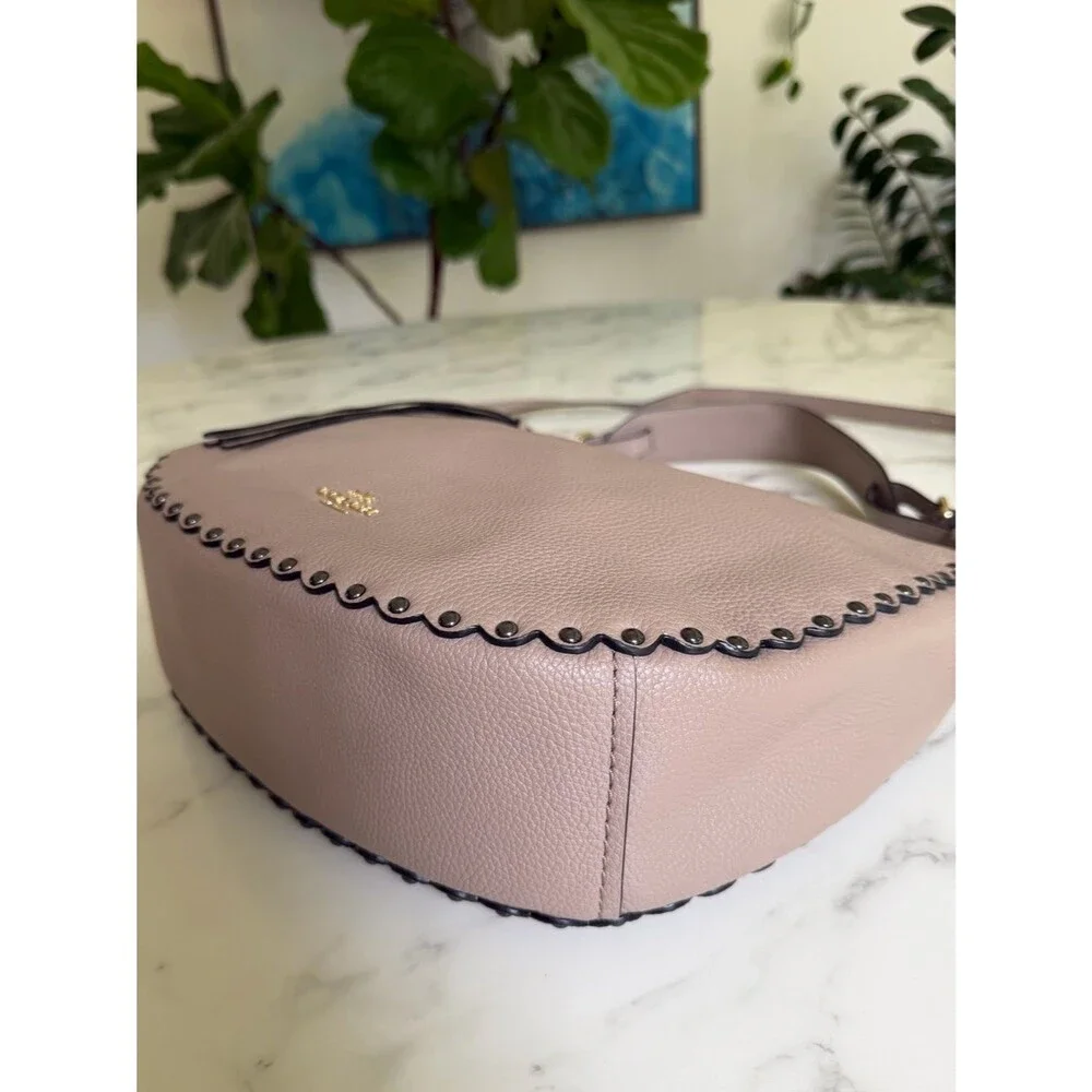 Coach Sutton Hobo with Scallop Rivets Crossbody Shoulder Bag 76436 Stone Taupe